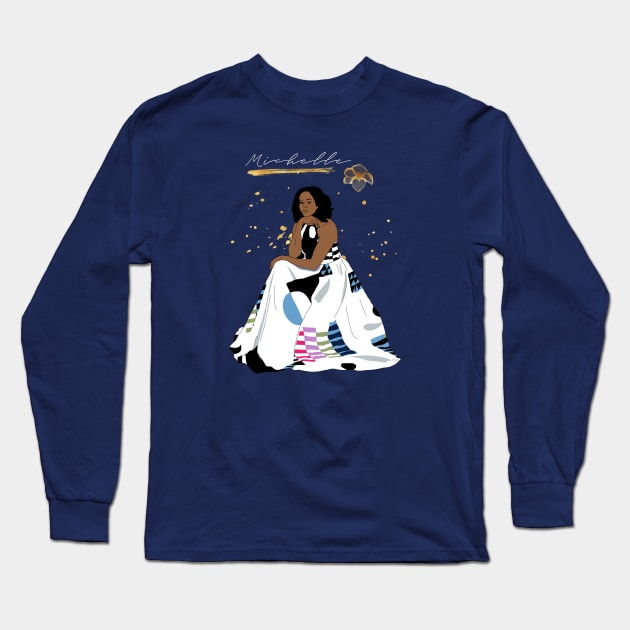 michelle obama official portrait art Long Sleeve T-Shirt by Bookishandgeeky